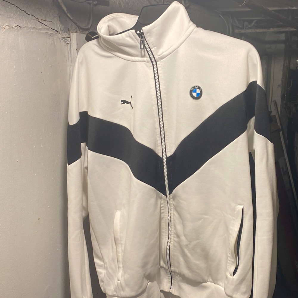 Puma Men's White and Black Bomber Jacket
